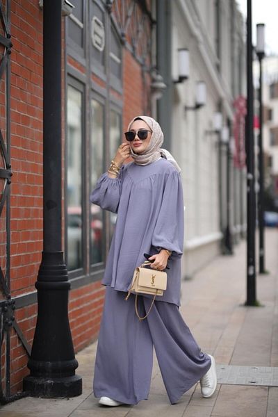 NS Moda طقم بنطلون تونيك حجاب كاندي رمادي موديل-510