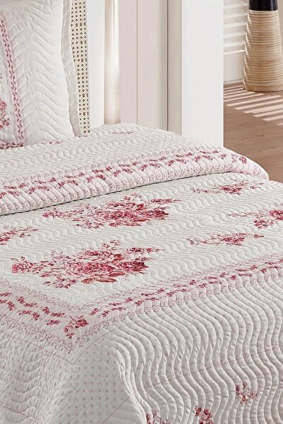 ŞENER HOME Örtüm Flower Pembe Çift Kişilik Kapitone Yatak Örtüsü