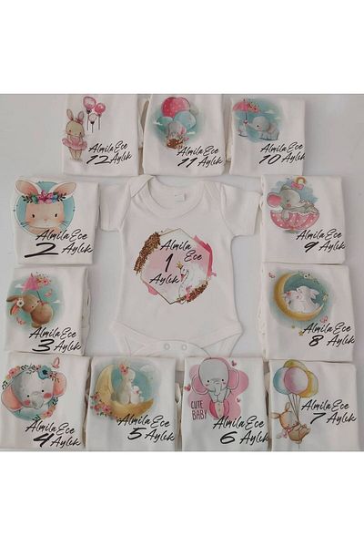 BEYCEY TASARIM Beycey 12-Piece Special Moon Baby Body Set - Bodysuit and Newborn Gift Souvenir