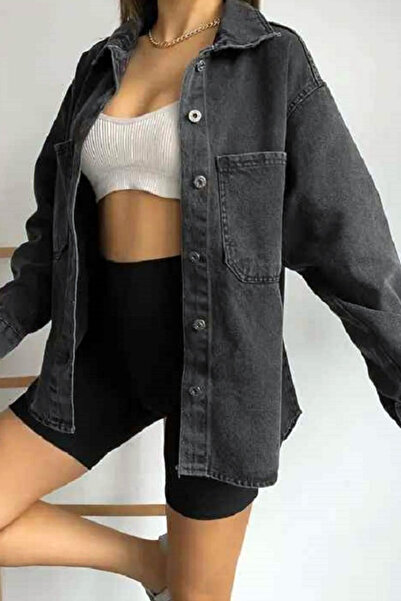 Naliru Gömlek Yaka Uzun Kollu Yıkamalı Boyfrieand Çift Cepli Oversize Jean Ko...