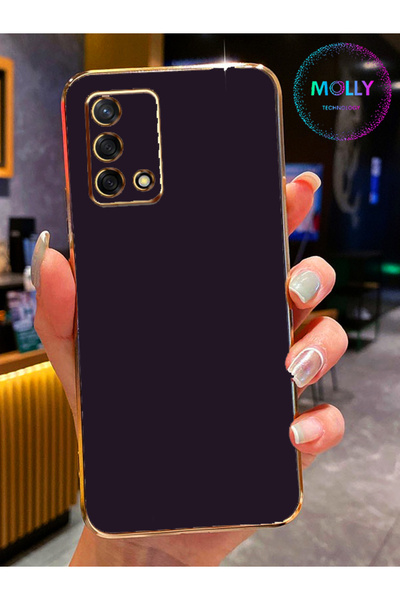 Molly Oppo A74 Için Derin Mor Kenarları Gold Detaylı Lüks Silikon Kılıf