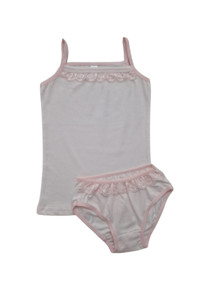 Elmas طقم قميص داخلي بناتي من القطن والدانتيل السلمون