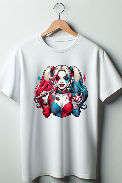 Vordevia Štampano bela Oversize kroj okrugla kragna majica