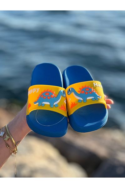 Bold Boutique Happy Dinosaurs Παιδικές Παντόφλες - Αντιολισθητική Σόλα για Παραλία, Θάλασσα, Πισίνα και Μπάνιο