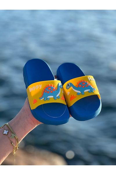 Bold Boutique Happy Dinosaurs Παιδικές Παντόφλες - Αντιολισθητική Σόλα για Παραλία, Θάλασσα, Πισίνα και Μπάνιο