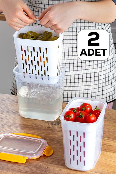 Porsima 1047 2-Piece Lock Lid with Strainer Pickle Bowl Olive Bowl Multi-Purpose Rectangular Storage Container 2 L
