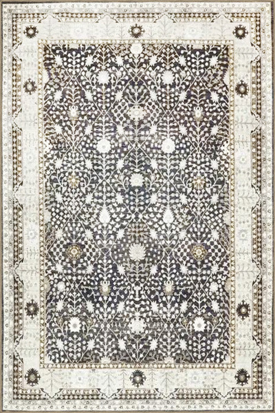 Rugs Modern Halı Μαύρο μπεζ θεματικό μοτίβο με έθνικ φλοράλ σχέδιο, vintage δ...