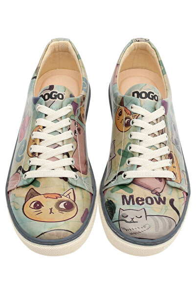 Dogo Kadın Vegan Deri Yeşil Sneakers - Cats Of The World Tasarım