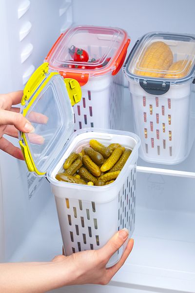 Porsima 1047 2-Piece Lock Lid with Strainer Pickle Bowl Olive Bowl Multi-Purpose Rectangular Storage Container 2 L