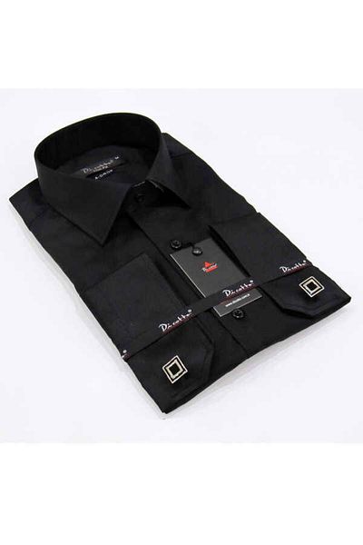 Dicotto Μαύρο ανδρικό πουκάμισο 8 Drop Micro Fabric Slim Fit με μανικετόκουμπα - 197-6
