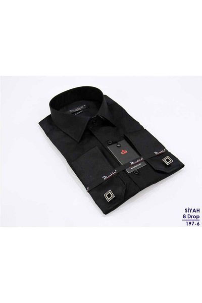 Dicotto Μαύρο ανδρικό πουκάμισο 8 Drop Micro Fabric Slim Fit με μανικετόκουμπα - 197-6