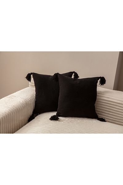Ottoson Home 2-Piece Black Color 4-Tassel Single Color Throw Pillow Cover 43X43