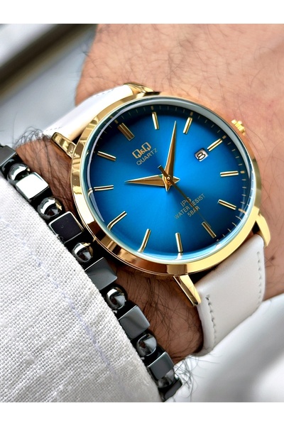 Q&Q QR668J01Y Men's Wristwatch with Leather Cord Bracelet Gift