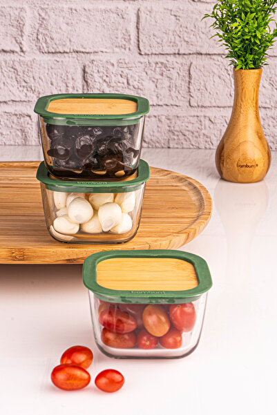 Bambum Trios - 3'lü Sızdırmaz Kapaklı Kahvaltılık Küçük Yeşil