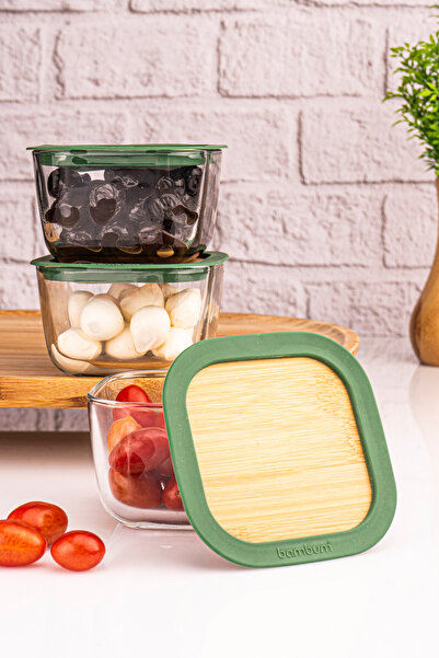 Bambum Trios - 3'lü Sızdırmaz Kapaklı Kahvaltılık Küçük Yeşil