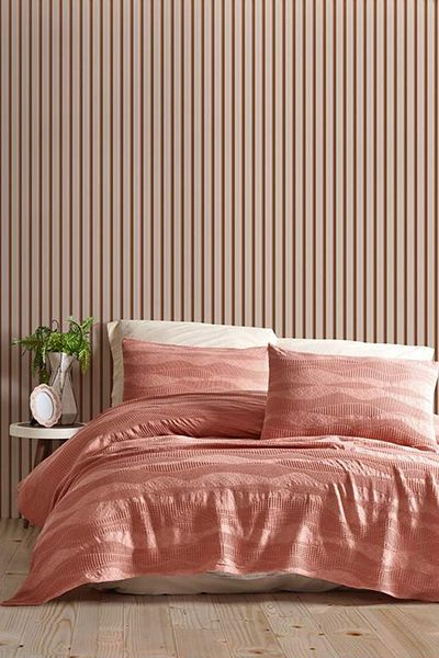 Şaheser Brick Colored Agata Double Jacquard Bedspread Set - 3 pieces - 240x260 cm