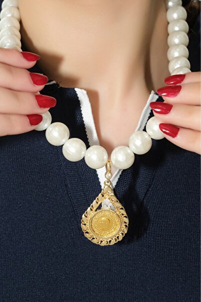 aytekgold Misket İncili Çeyrekli Kolye