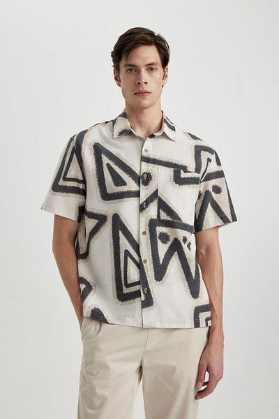 DeFacto Relax Fit Polo Neck Print Cotton Short Sleeve Shirt C3341Ax24Sp