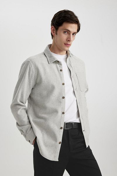 DeFacto Basic Solid Long Sleeve Shirt with Regular Fit Lumberjack Pocket Detail A5515Ax24Sp