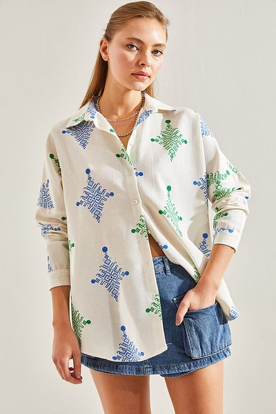 Bianco Lucci Cămașă de in cu modele multiple de damă60131019