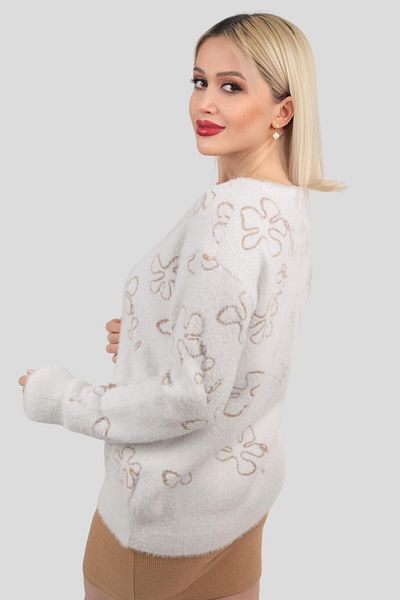 Rays 4160 Floral Detailed Bearded Cardigan White