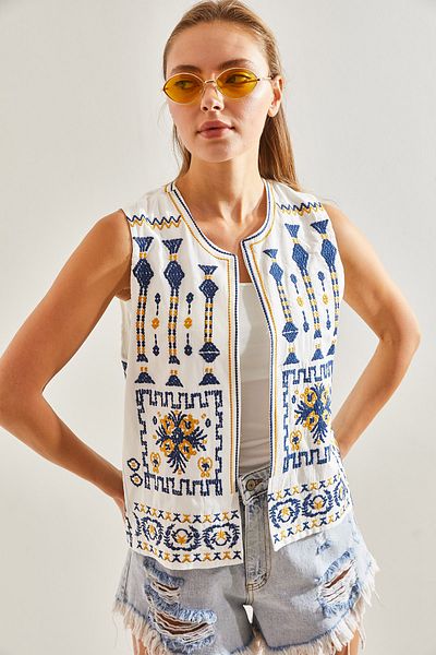 Bianco Lucci Vestă cu căptușeală brodată de damă60131016