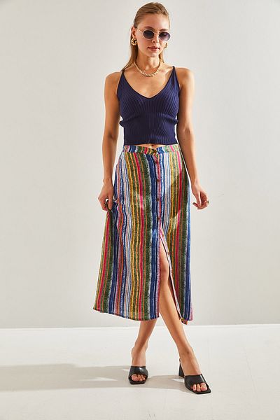 Bianco Lucci Women's Multi Patterned Buttoned Viscose Skirt60131018