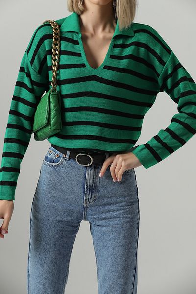 My love butik Polo Neck Striped Knitwear Sweater