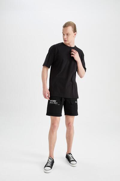 DeFacto Bavlnené bermudy s opaskom a potlačou s rovnými nohavicami W7074az22sm