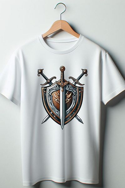 Vordevia Tricou alb oversize cu decolteu rotund cu imprimeu Sword Shield