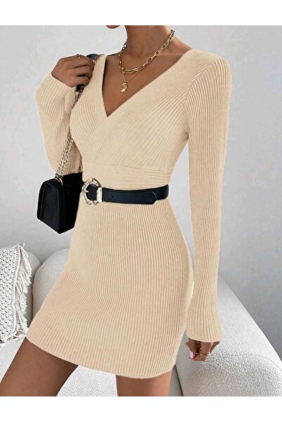 Bracha Πλεκτό Φόρεμα με διπλό στήθος - Ζώνη με λεπτομέρεια