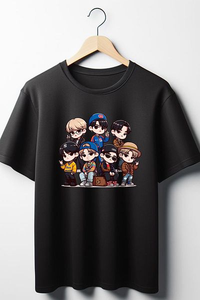 Vordevia Μπλουζάκι K-POP με εμπριμέ μαύρο Oversize Crew Neck