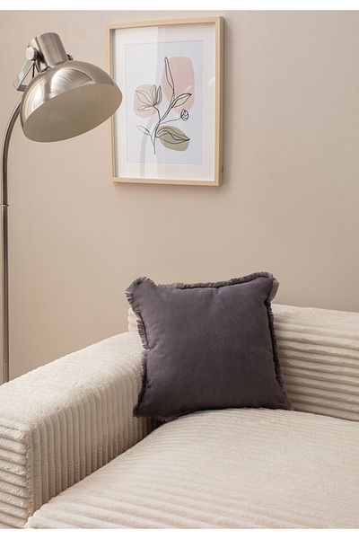 BUGİ HOME COLLECTİON Colecția de acasă Evlina de culoare antracit - 43x43 Dirt City Carcasă cu franjuri de o singură culoare
