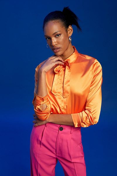 DeFacto Regular Fit Basic Scarf Collar Long Sleeve Satin Shirt