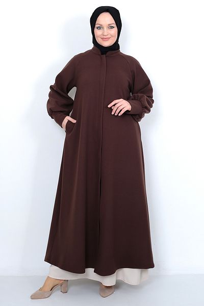 MARQUANT Μακρύ κασμίρ παλτό Hijab με μανίκια με τσέπες και μακρύ κρυφό φερμουάρ