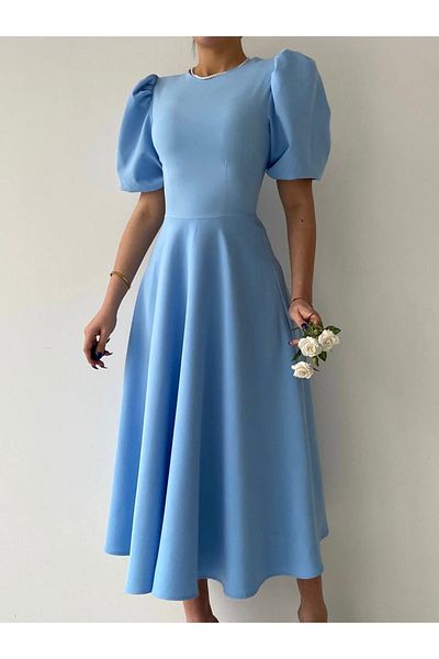 Afiş Butik Μίντι Φόρεμα Baby Blue Balloon Sleeve