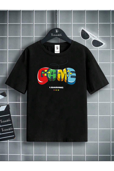 twins tailors Igra Štampano Unisex crna dečja majica / T-shirt