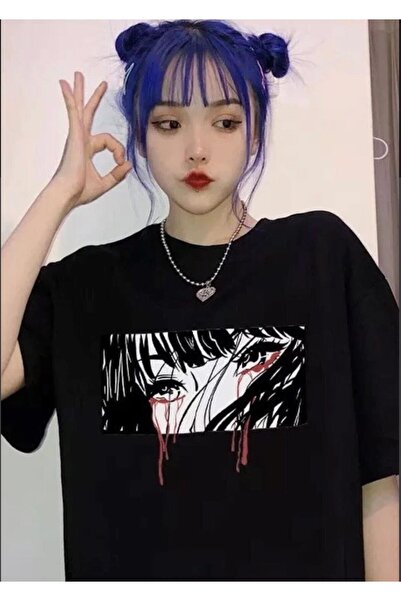 Gofeel تي شيرت بتفاصيل الرسوم المتحركة Bloody Eye للجنسين مقاس كبير