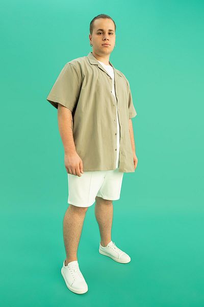DeFacto Plus Size Crinkle Short Sleeve 100% Cotton Shirt Y1773az22sm