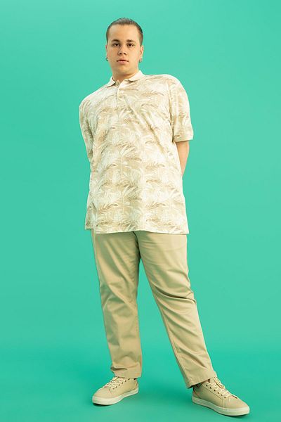 DeFacto Large Size Regular Fit Polo Collar Patterned Short Sleeve Cotton Combed T-Shirt Y2048az22sm
