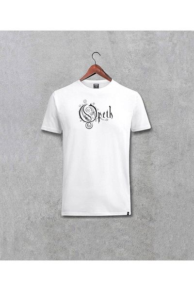 Pisa Art Ανδρικό μπλουζάκι με τυπωμένο λογότυπο Opeth σε λευκό χρώμα
