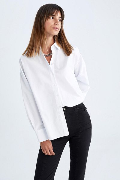 DeFacto Cămașă oversize cu mânecă lungă din popelin 100% bumbac T8735az22au