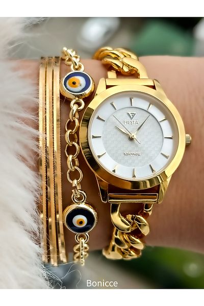 Fiesta Full Steel (Case, Cord) Luxury Mesh Cord Gold Color VIP 5 ATM Wristwatch