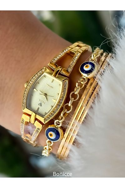 Fiesta Brand Full Steel Case Cord Luxury Mesh Cord Gold Color VIP 5atm Square Dial Women's Wristwatch