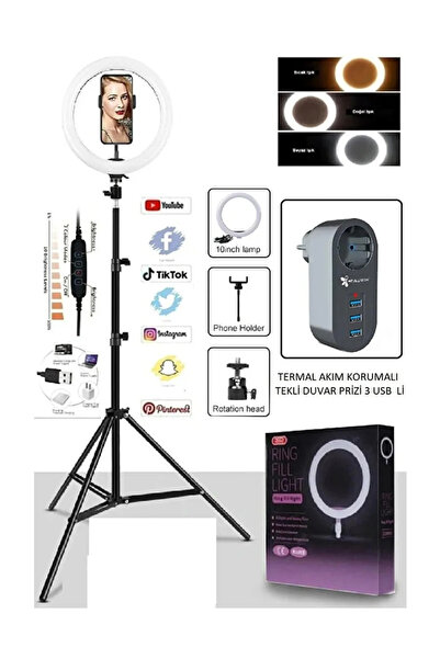 post alley Ring Light 10"inç Led Işıklı Halka 2.10 cm Tripod +termal Akım Kor...