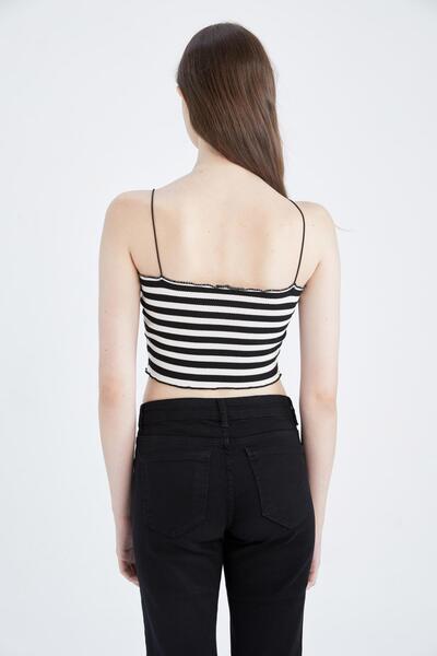 DeFacto Cool Fitted Striped Waffle Crop Undershirt with String Straps