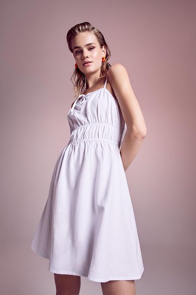 DeFacto Rochie mini din amestec de in alb - cu bretele, linie A Y7717az22hs