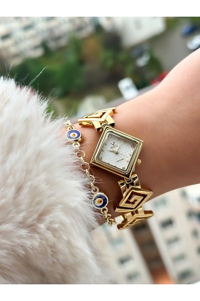 Fiesta Gold Yellow Steel Clamp Cord Wrist Watch