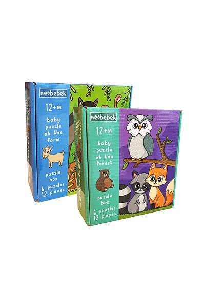 Neobebek Animals Baby Puzzle Set 12 Months - Farm - Forest (2 BOX)