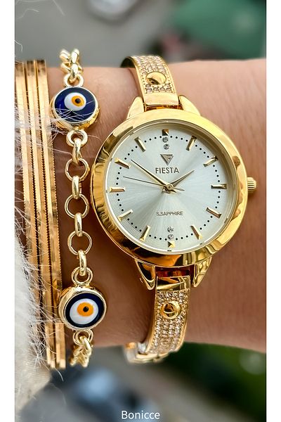 Fiesta Gold Yellow Clasp Strap Small Case Women's Wristwatch